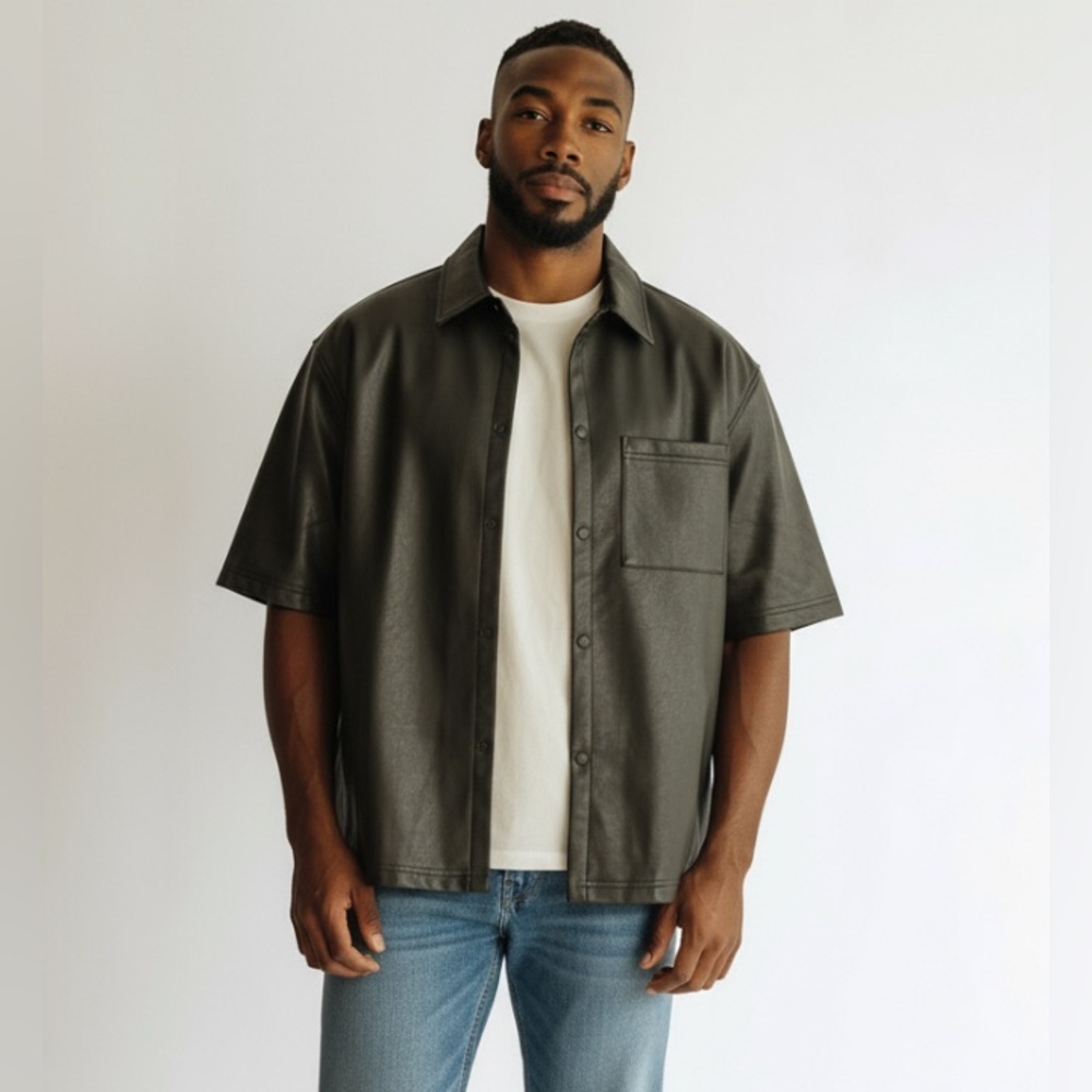 Zara Short Sleeve Faux Leather Shirt - Size Large